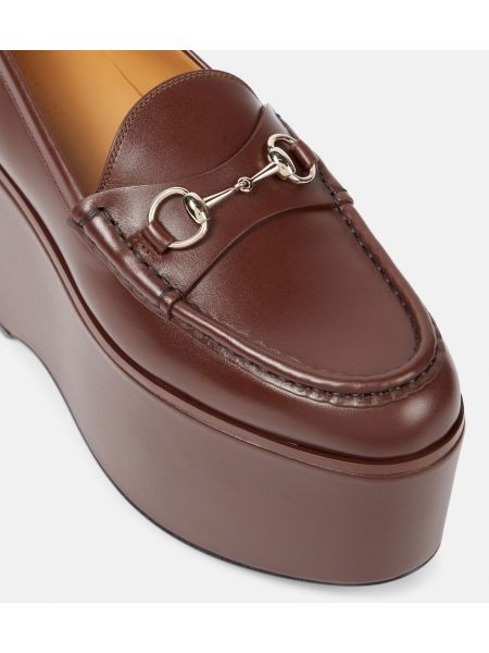 Pantofi loafer din piele cu platformă Gucci maro