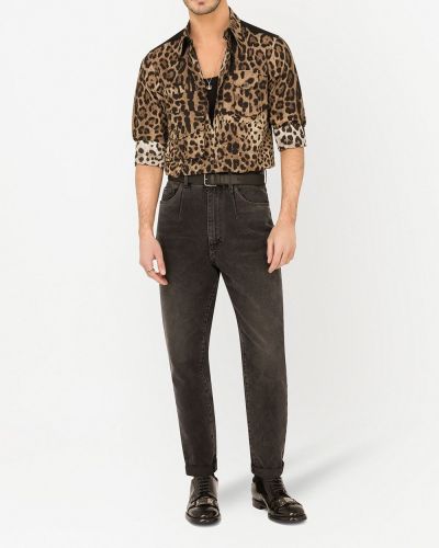 Raštuota medvilninė marškiniai leopardinė Dolce & Gabbana