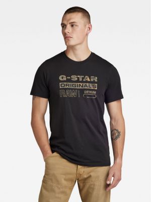 Marškinėliai su nubrozdinimais su žvaigždės raštu G-star Raw juoda