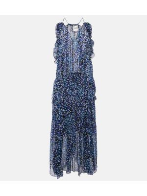 Midi obleka s potiskom iz muslina Marant Etoile modra