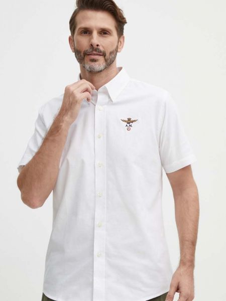 Pernata pamučna košulja s gumbima Aeronautica Militare bijela