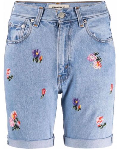 Szorty jeansowe w kwiatki Semicouture niebieskie