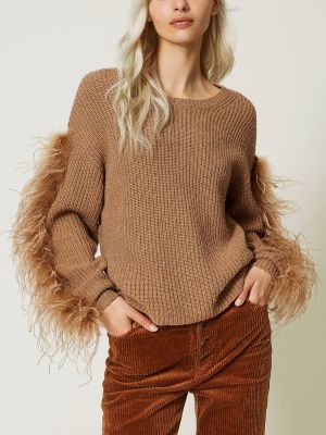 Jersey de lana con plumas de tela jersey Twinset marrón