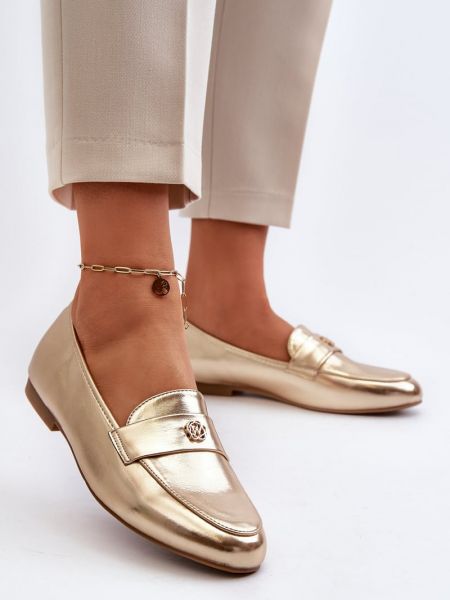 Pantofi loafer cu toc fără toc cu toc plat Kesi auriu