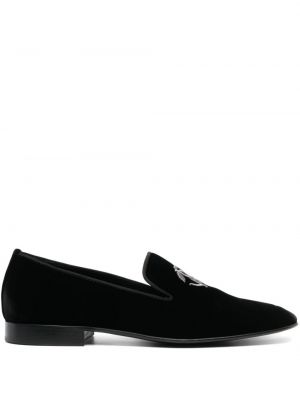 Pantofi loafer cu broderie de catifea Roberto Cavalli negru