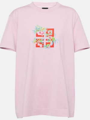 Памучна тениска с принт от джърси Givenchy розово