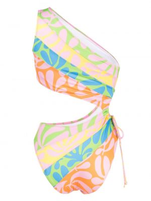 Asymmetrischer gestreifter badeanzug mit print Solid & Striped pink