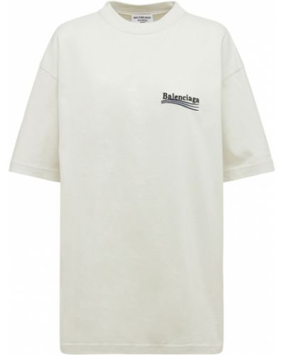 Bavlnené priliehavé tričko s výšivkou Balenciaga biela