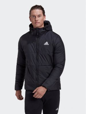 Geacă cu dungi cu glugă cu căptușeală Adidas negru