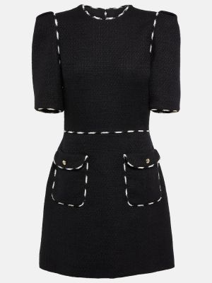 Mini vestido de seda de tweed Elie Saab negro