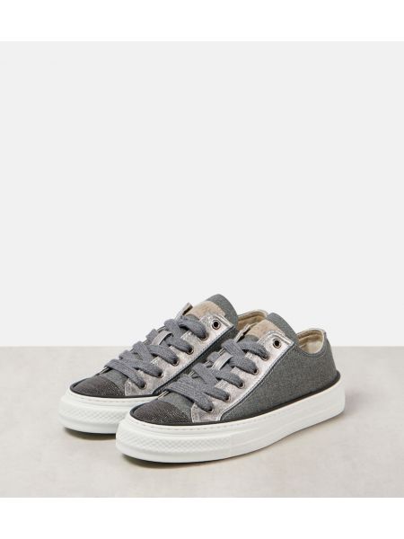 Boncuklu deri sneaker Brunello Cucinelli gri