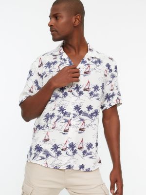 Košile s krátkými rukávy s tropickým vzorem Trendyol šedá