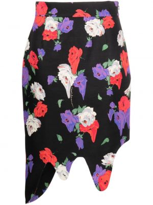 Asymetrické květinové midi sukně s potiskem Moschino černé