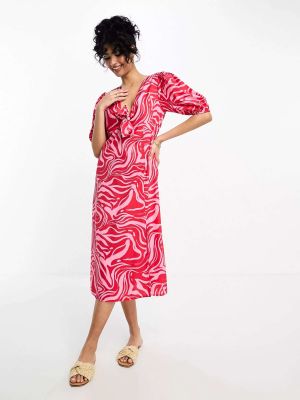 Платье миди с принтом с абстрактным узором Influence красное