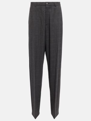 Kostkované vlněné rovné kalhoty Balenciaga šedé