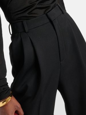 Volnene ravne hlače z visokim pasom Saint Laurent črna