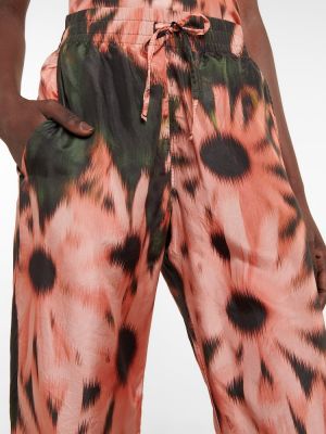 Pantaloni dritti di seta di cotone a fiori Dries Van Noten