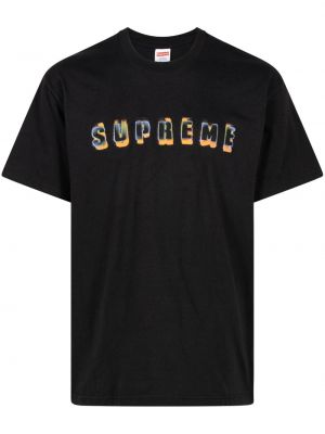 Памучна тениска с принт Supreme черно