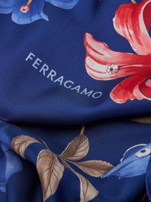 Květinový hedvábný šál s potiskem Ferragamo modrý