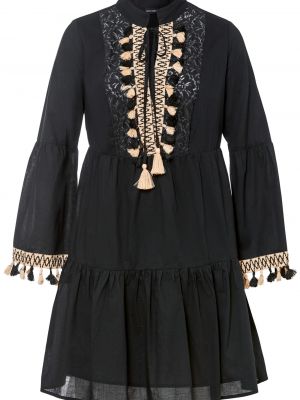 Bavlnené šnurovacie šaty z polyesteru Bonprix - čierna