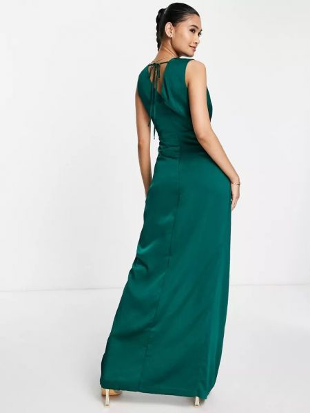 Атласное длинное платье Liquorish зеленое