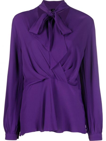 Bluză cu funde de mătase Atlein violet
