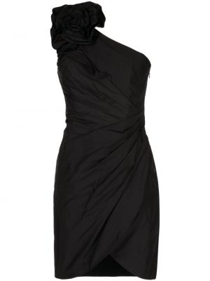Virágos ujjatlan hímzett midi ruha Marchesa Notte fekete