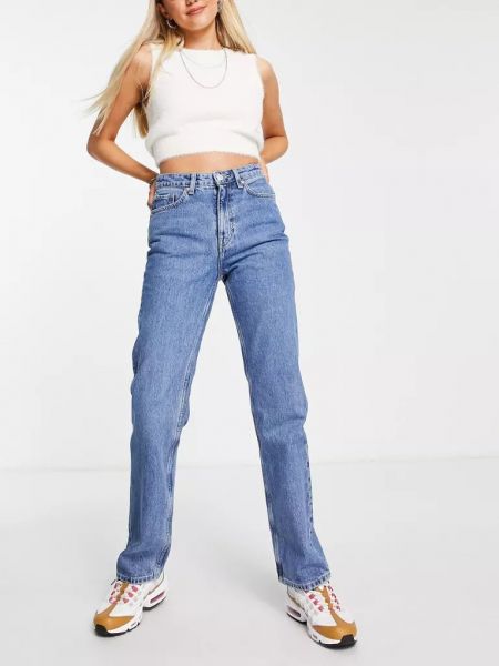 Прямые джинсы с высокой талией Weekday голубые