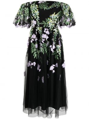 Rochie midi cu model floral Marchesa Notte negru