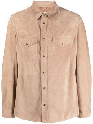 Košulja s gumbima od brušene kože Brunello Cucinelli smeđa