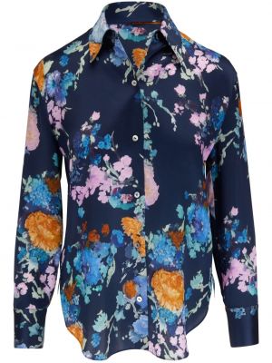 Копринена риза на цветя с принт Vince синьо