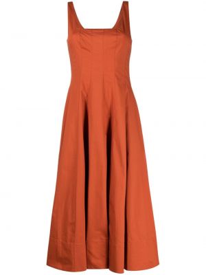 Pliszírozott midi ruha Staud narancsszínű