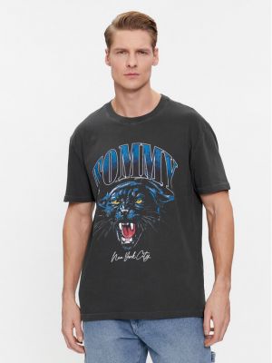 Pamut tigriscsíkos póló Tommy Jeans szürke