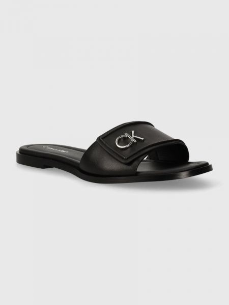 Černé kožené pantofle bez podpatku Calvin Klein