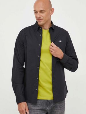 Koszula na guziki slim fit bawełniana Gant czarna