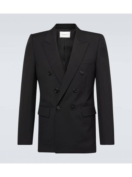 Yün kruvaze blazer Saint Laurent siyah