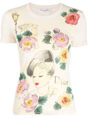Koszulka bawełniana z nadrukiem Christian Dior beżowa