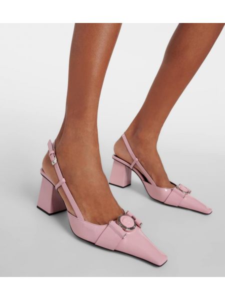 Papuci tip mules din piele de lac Versace roz