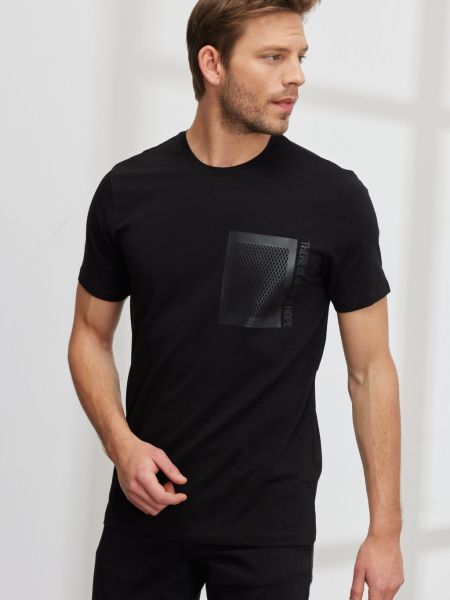 Меланжевая футболка с принтом Ac&co Altinyildiz Classics черная