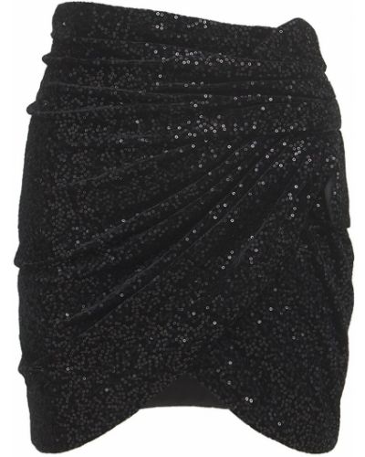 Drapované sametové mini sukně s flitry Saint Laurent černé