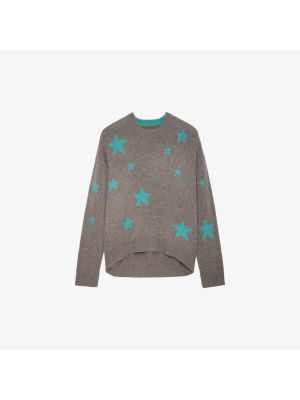 Кашемировый свитер свободного кроя со звездочками Zadig&voltaire коричневый
