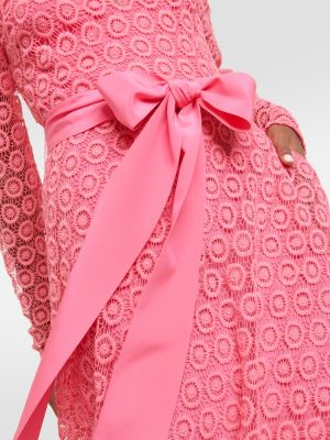 Rochie lunga cu broderie din bumbac Elie Saab roz
