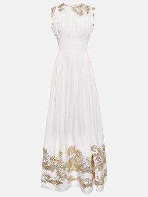 Haftowana sukienka długa żakardowa Costarellos biała