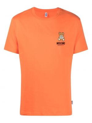 Памучна тениска с принт Moschino оранжево