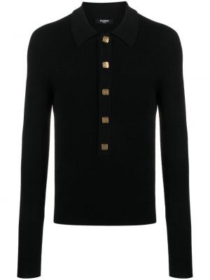 Vlnený sveter na gombíky z merina Balmain čierna