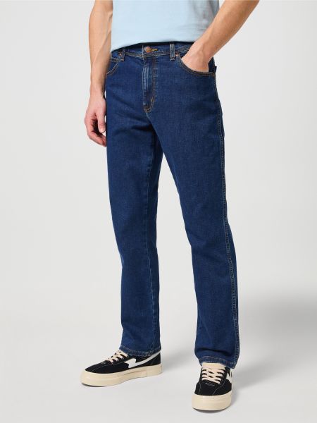 Хлопковые прямые джинсы Wrangler синие
