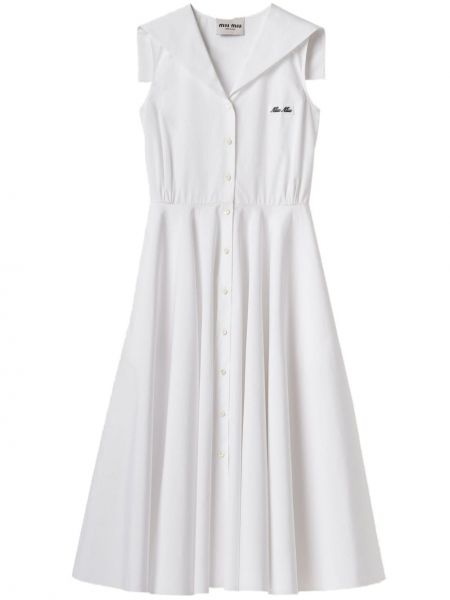 Βαμβακερή φόρεμα Miu Miu λευκό