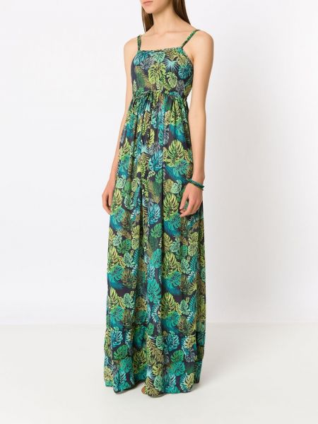 Dlouhé šaty s potiskem s tropickým vzorem Amir Slama zelené