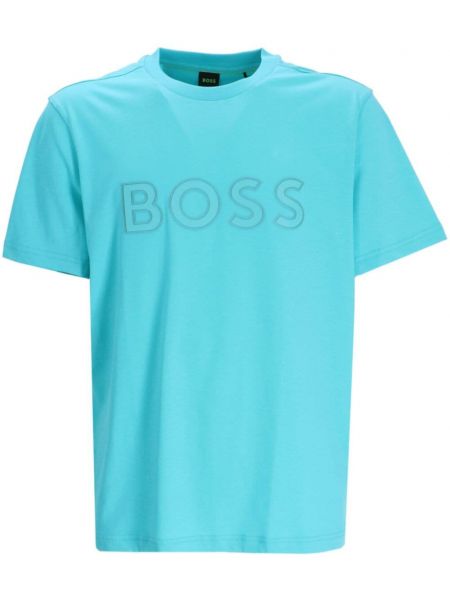 Βαμβακερή μπλούζα με σχέδιο Boss μπλε