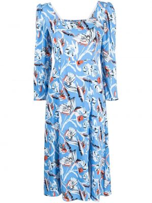 Raštuotas gėlėtas midi suknele Dvf Diane Von Furstenberg mėlyna